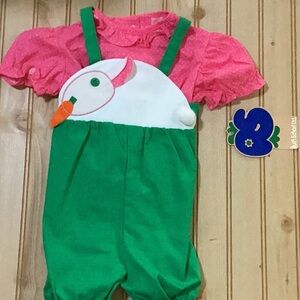 Vintage Ruth Sharf Made In USA Easter Bunny Rabbit Knicker Overalls & Blouse